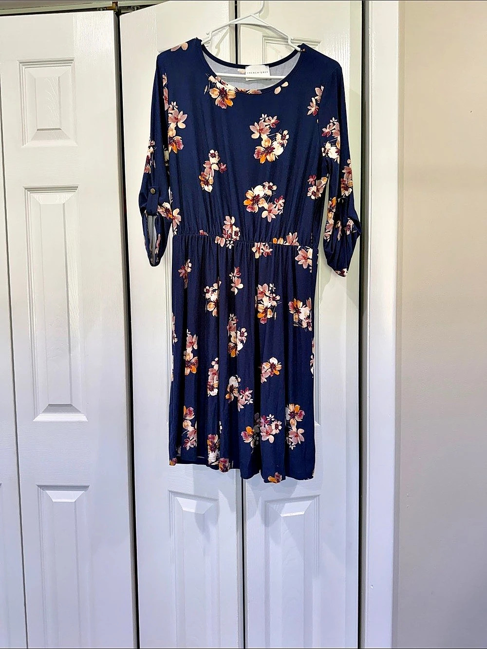 Floral Midi Dress in Blue & Pink Like New